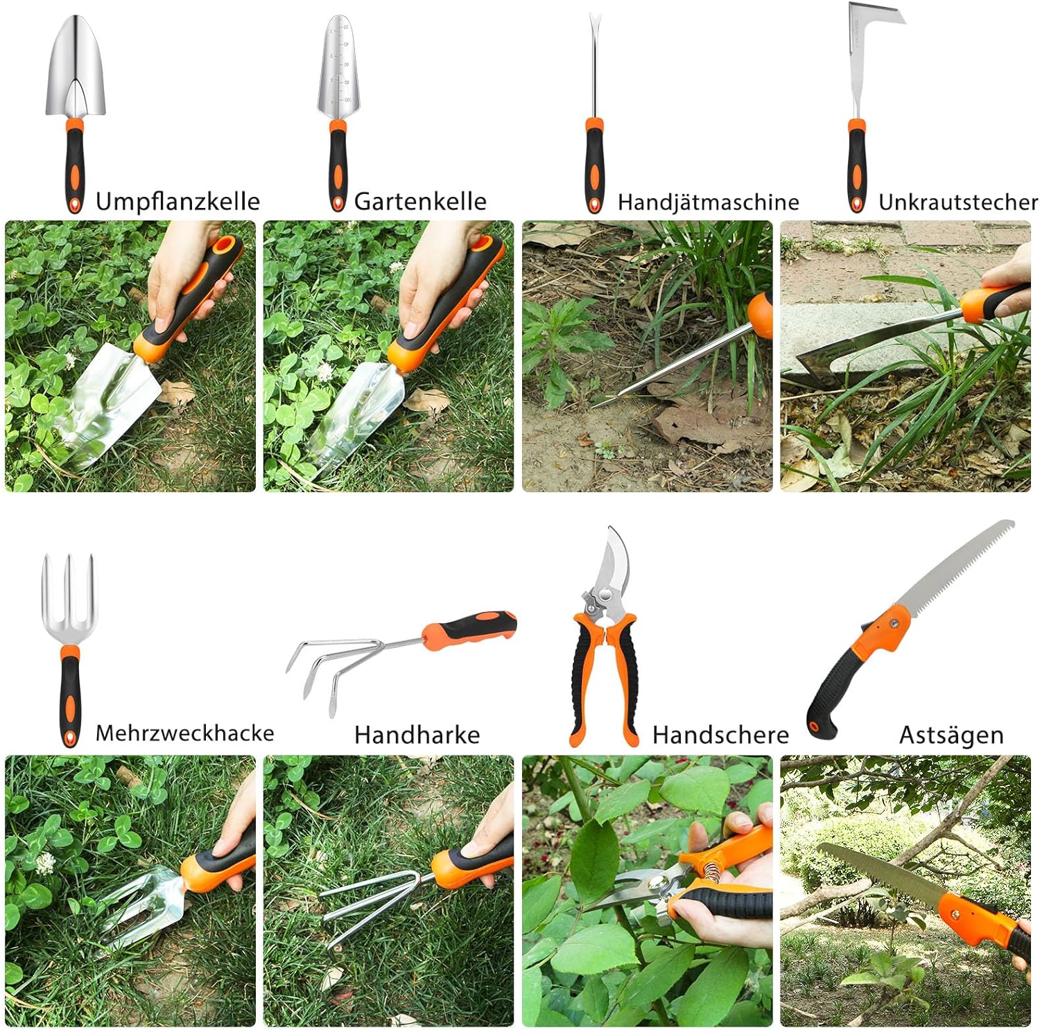 Gartenwerkzeug-Set, 10-teilig, robustes Gartenwerkzeug-Set, Gartenset, Werkzeug für die Gartenarbeit, Geschenke für Frauen und Männer