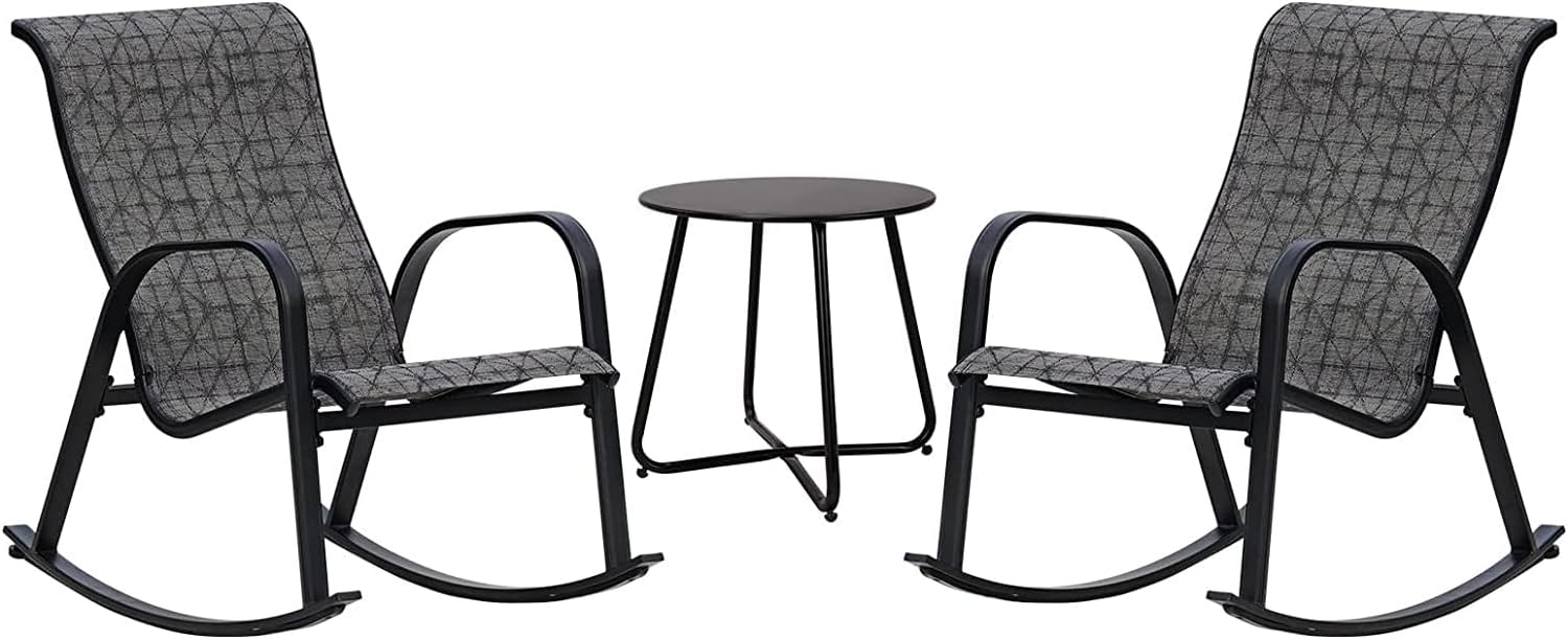 Grand patio Balkonmöbel-Set, Lounge-Set mit 2 Schaukelstühlen und 1 Beistelltisch, Mesh-Gewebe, wetterfest, Sitzgarnitur für den Garten, Patio (Schwarz & Grau kariert)