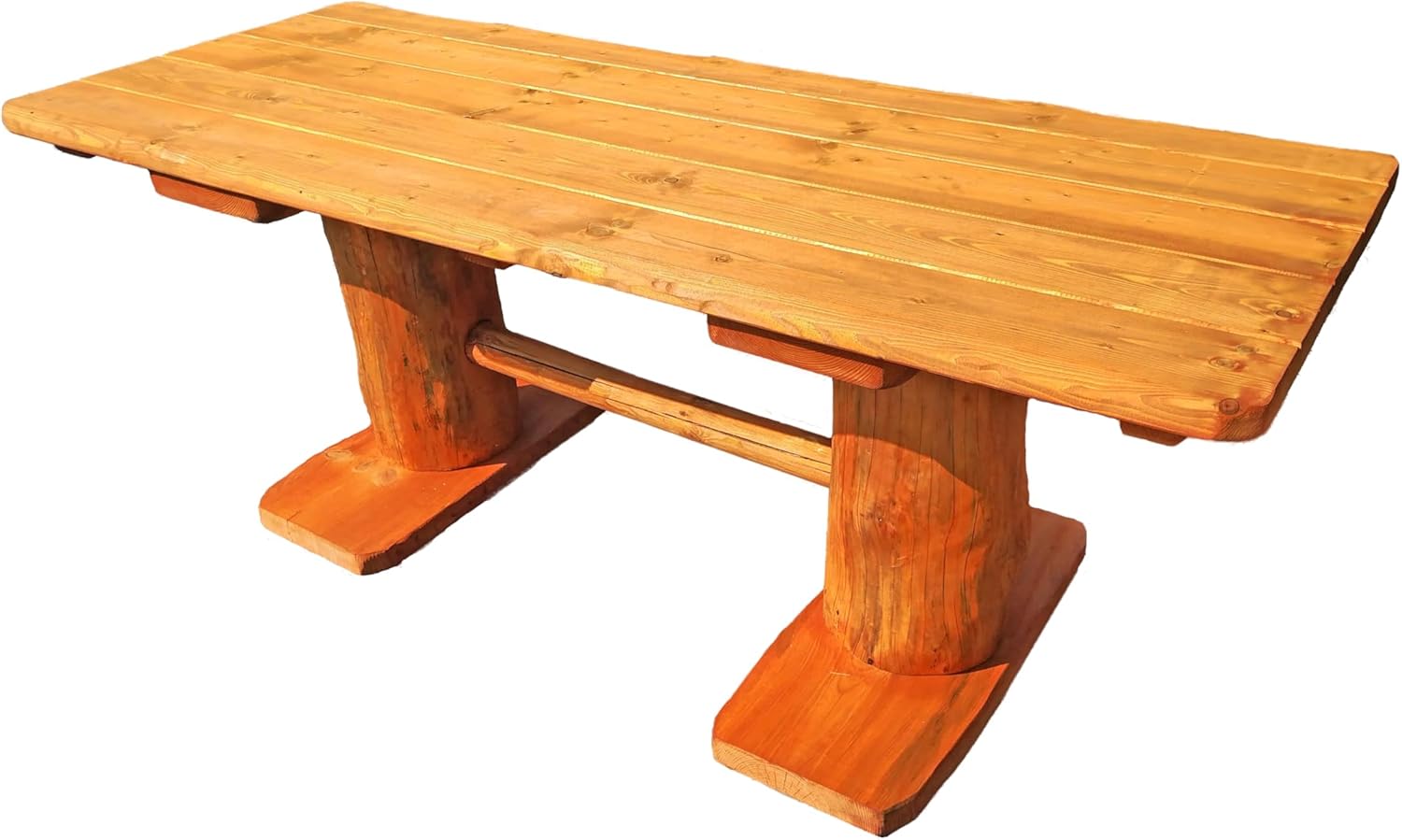 Massives rustikales Gartenmöbelset aus heimischer Kiefer, mit Holzschutzlasur behandelt, 200 cm.