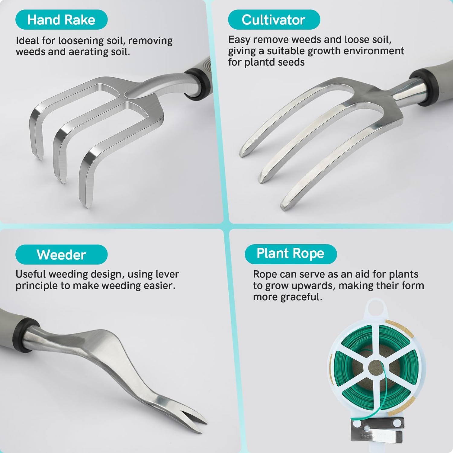 Gartengeräte-Set, 7PCS Gartengeräte-Set mit Twist Tie für Frauen und Männer, Gartenarbeit Kit mit Handwerkzeugen, Landschaftsbau Essentials, Starter Kit für Rasenpflege, Perfektes Geschenk für Gärtner