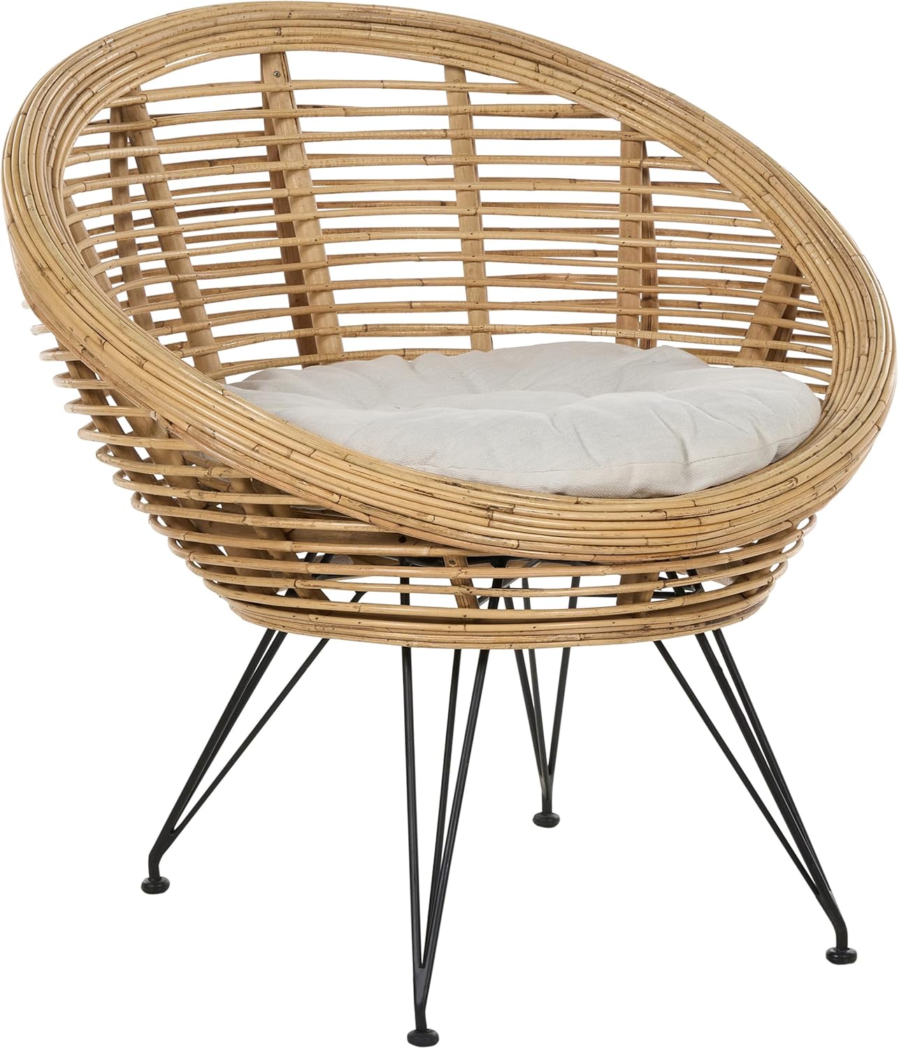 Gartensofa und Sessel Rattan Natur Kissen Beige Metall Beine Schwarz