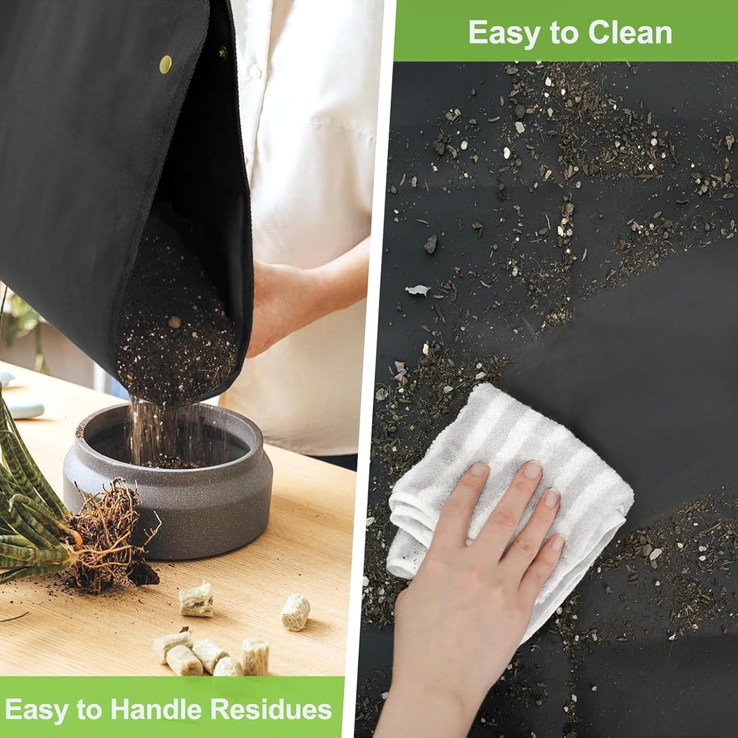 16 Stück Umtopfmatte, wasserdichte Gartenmatte, Pflanzmatte 75x75cm, Pflanzmatte mit Mini-Gartenwerkzeug-Set für Gartenarbeit, Haus, Baumschule, Töpfe, Sukkulenten (Schwarz)