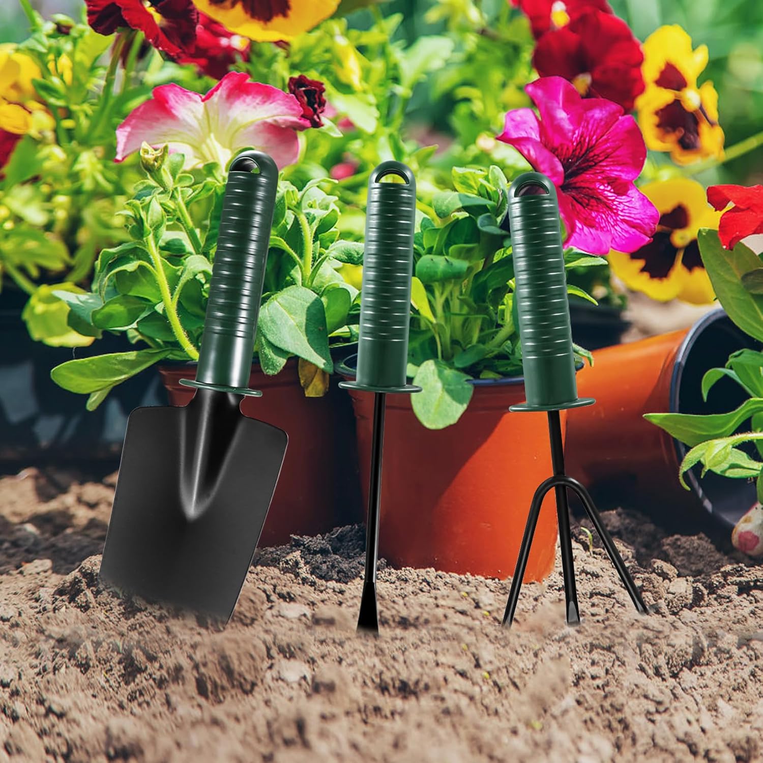 6-teiliges Gartenwerkzeug-Set, Gartenwerkzeug-Set aus Edelstahl, inklusive Handkelle, Umpflanz-Grubber, Gartenschere, Handschuhen und 30 m Garten-Twist-Kabelbinder