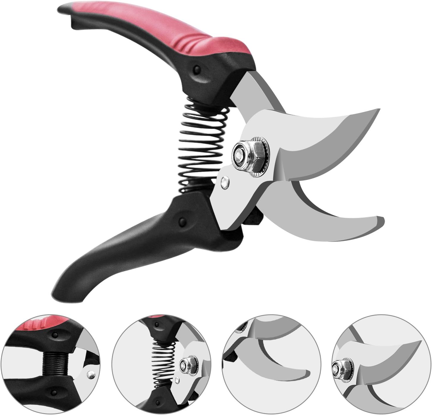 Professionelle Bypass-Handschere aus legiertem Stahl mit scharfer Klinge, Baumschere, Gartenschere, schwarz-rot