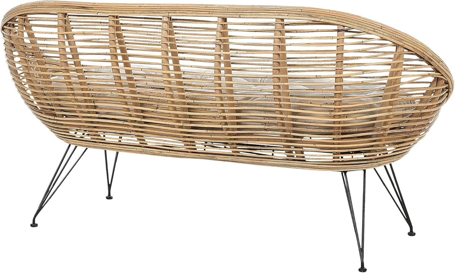 Gartensofa und Sessel Rattan Natur Kissen Beige Metall Beine Schwarz