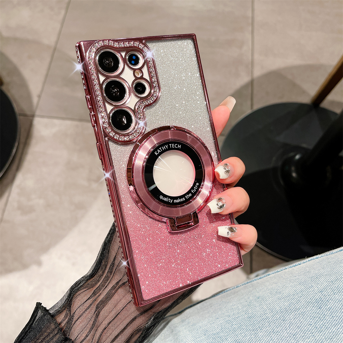 Etui na telefon komórkowy Samsung z galwanizowanym uchwytem magnetycznym z kryształkami górskimi