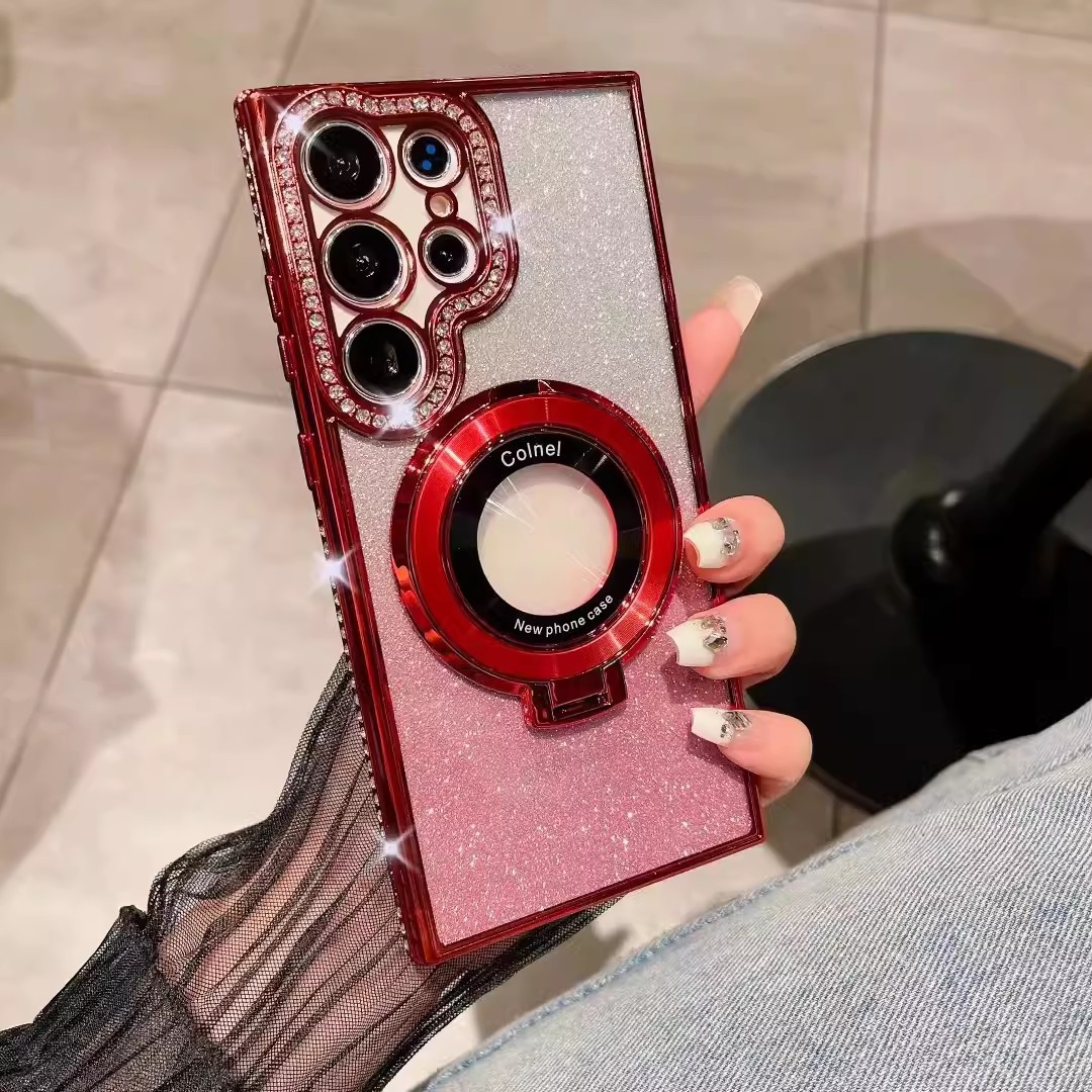 Etui na telefon komórkowy Samsung z galwanizowanym uchwytem magnetycznym z kryształkami górskimi