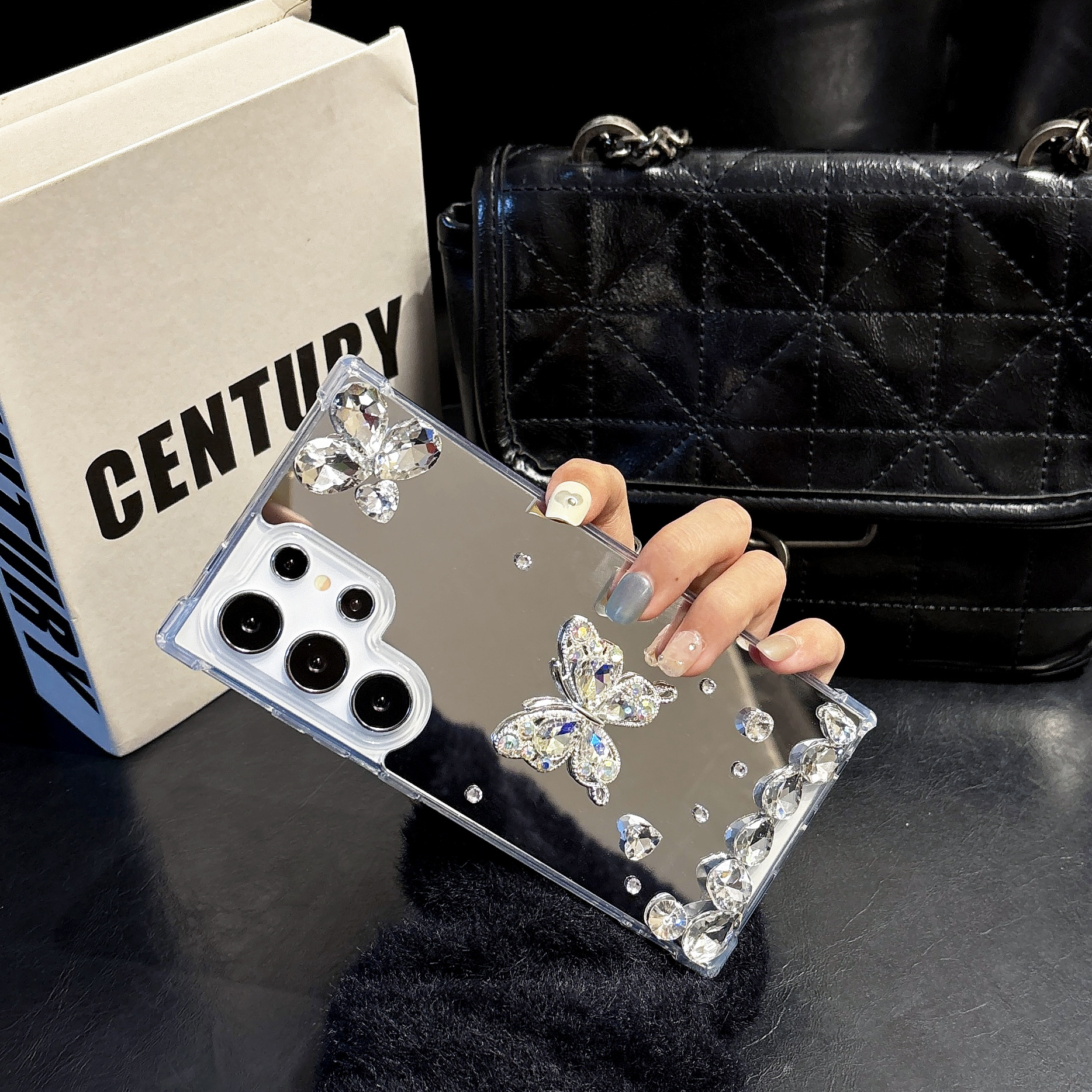 Proste, lustrzane, zdobione kryształkami etui odporne na upadki do telefonu Samsung Galaxy