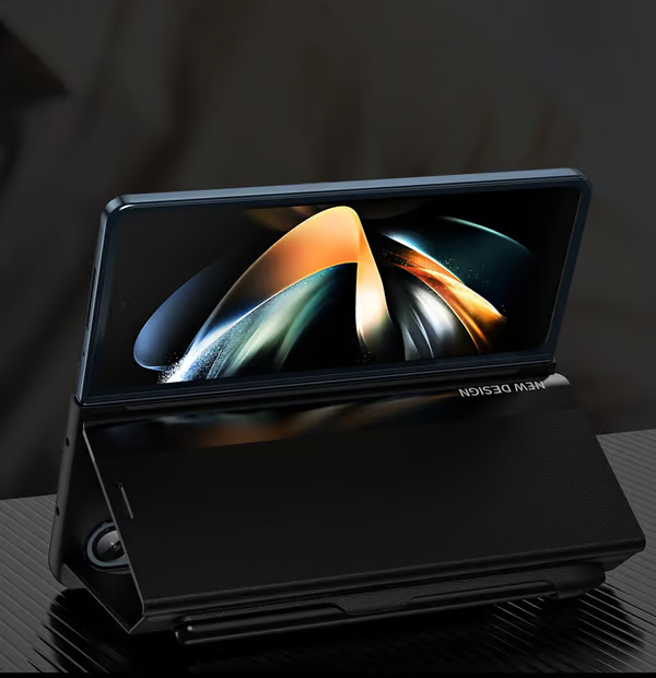 Luksusowe galwanizowane skórzane etui magnetyczne na telefon z podstawką na telefon, rysikiem, gniazdem na rysik i zawiasem do Galaxy Z Fold3/4/5/6