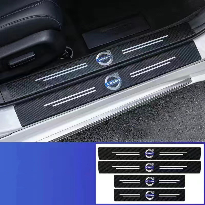 🔥Gorąca sprzedaż🔥ekskluzywne logo🔥skórzane listwy progowe samochodu z włókna węglowego (4 szt.)