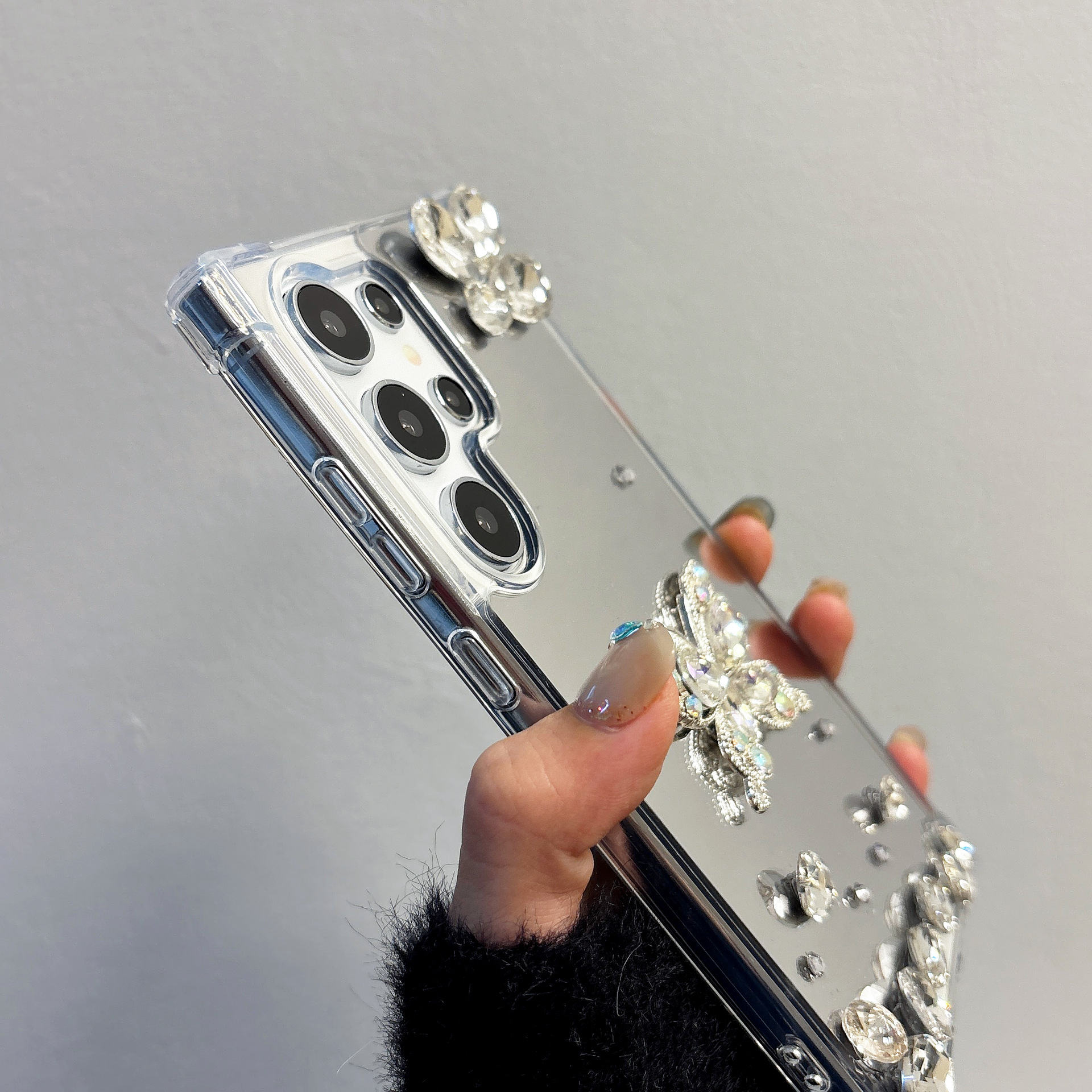 Proste, lustrzane, zdobione kryształkami etui odporne na upadki do telefonu Samsung Galaxy