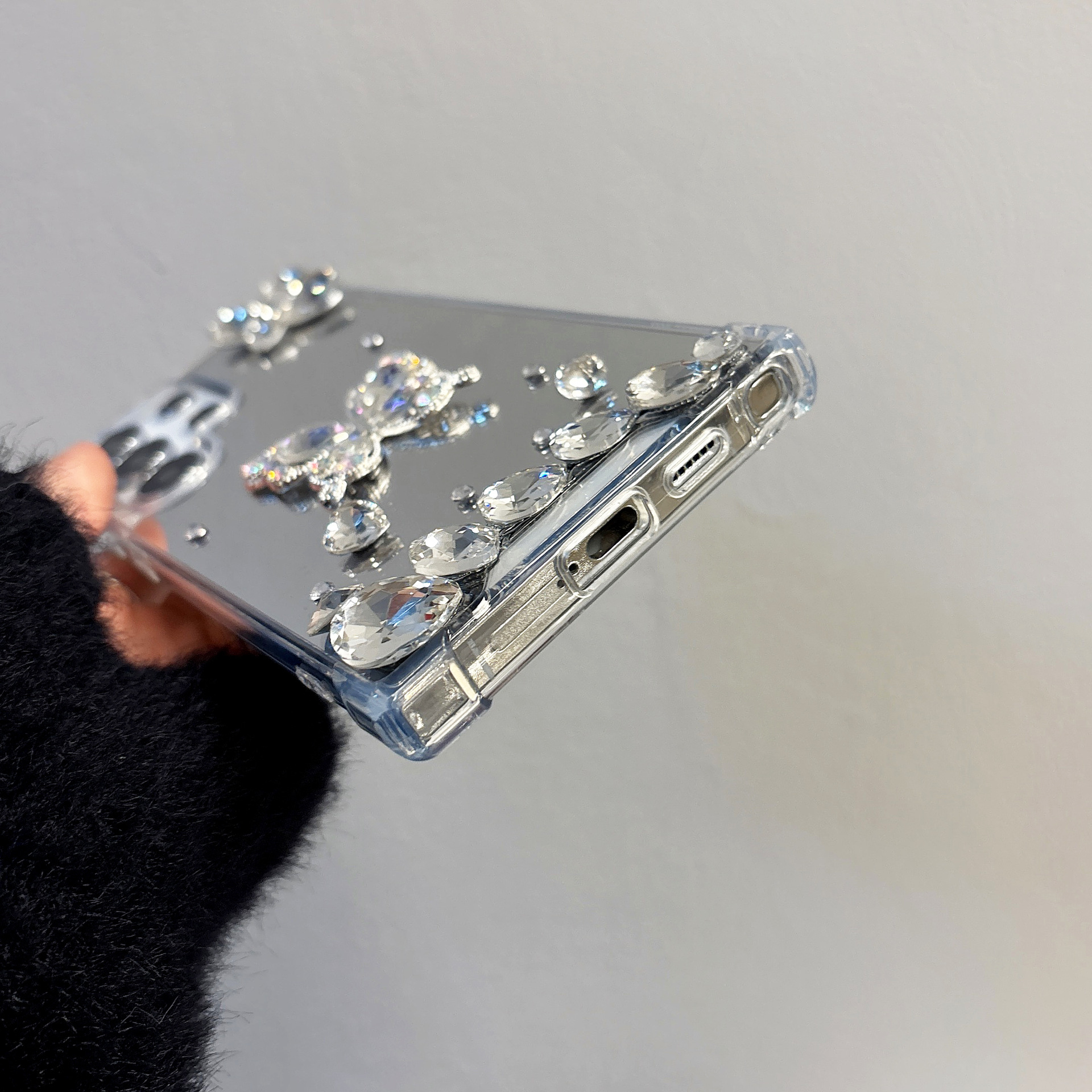 Proste, lustrzane, zdobione kryształkami etui odporne na upadki do telefonu Samsung Galaxy