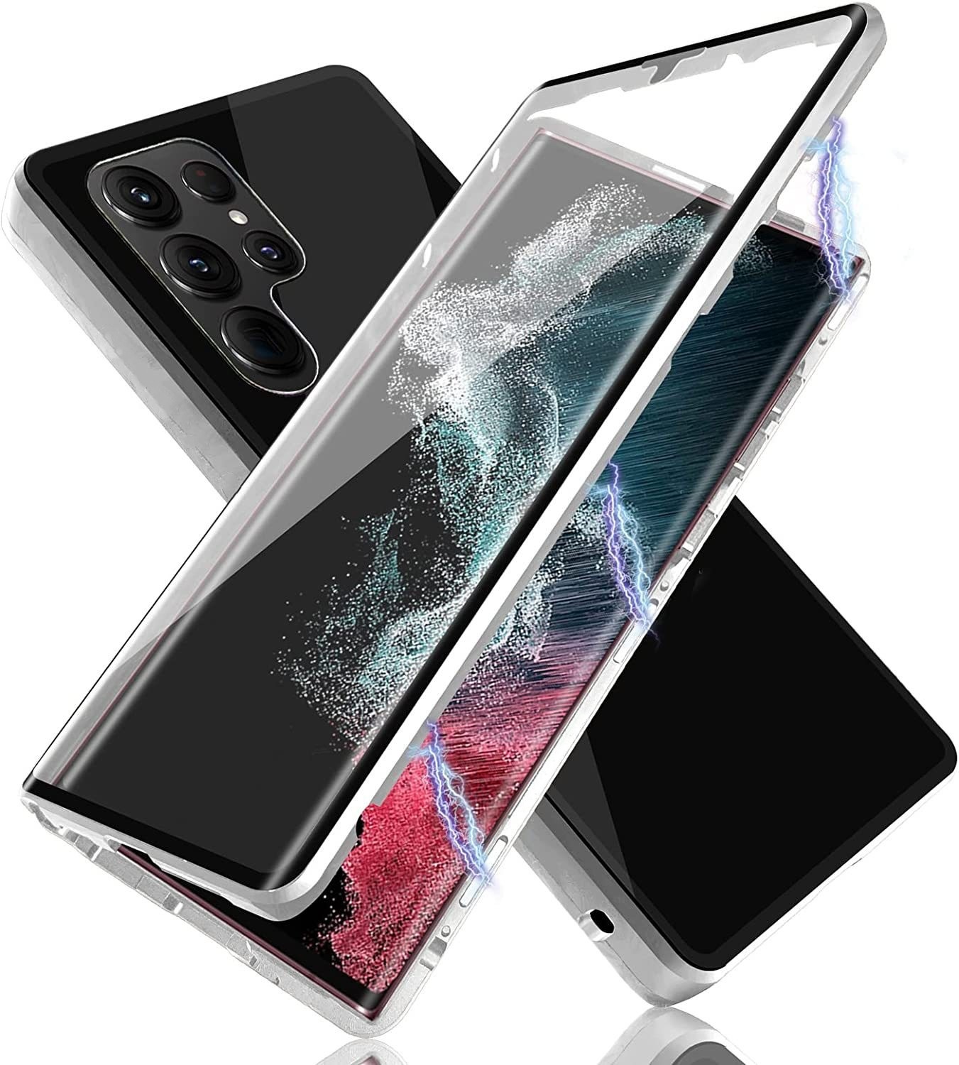 Metalowe, magnetyczne, dwustronne, szklane etui ochronne Samsung