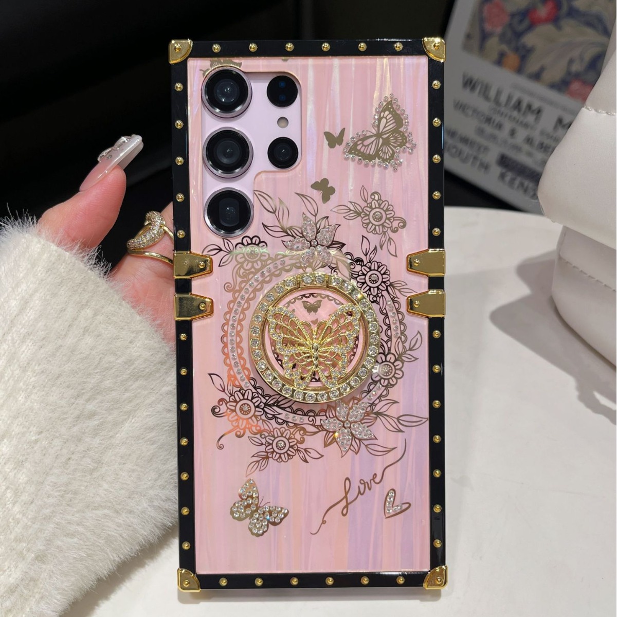 Etui na telefon Samsung Rhinestone Butterfly