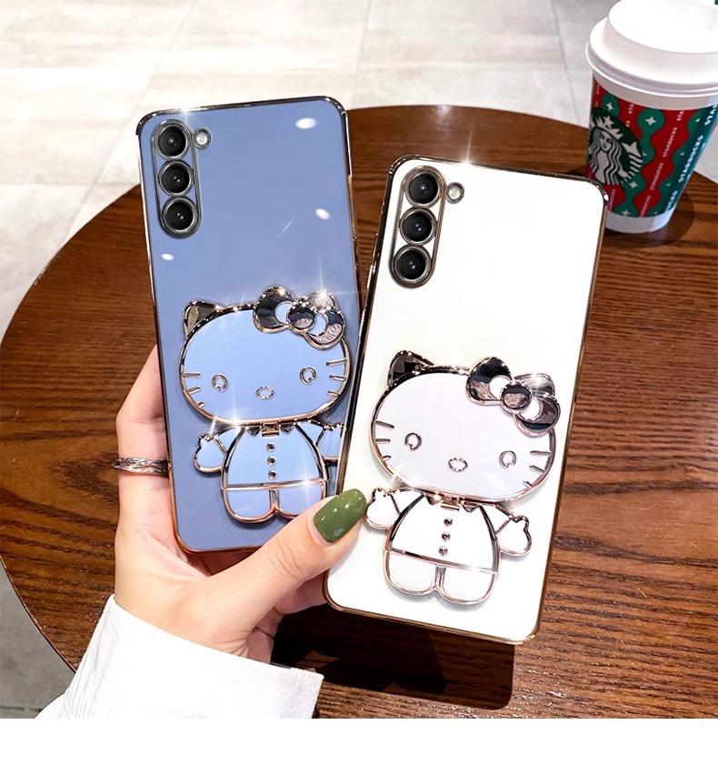 Etui na telefon z lusterkiem do makijażu, uchwyt Cat, odpowiednie do telefonów Samsung S23, S22, S21