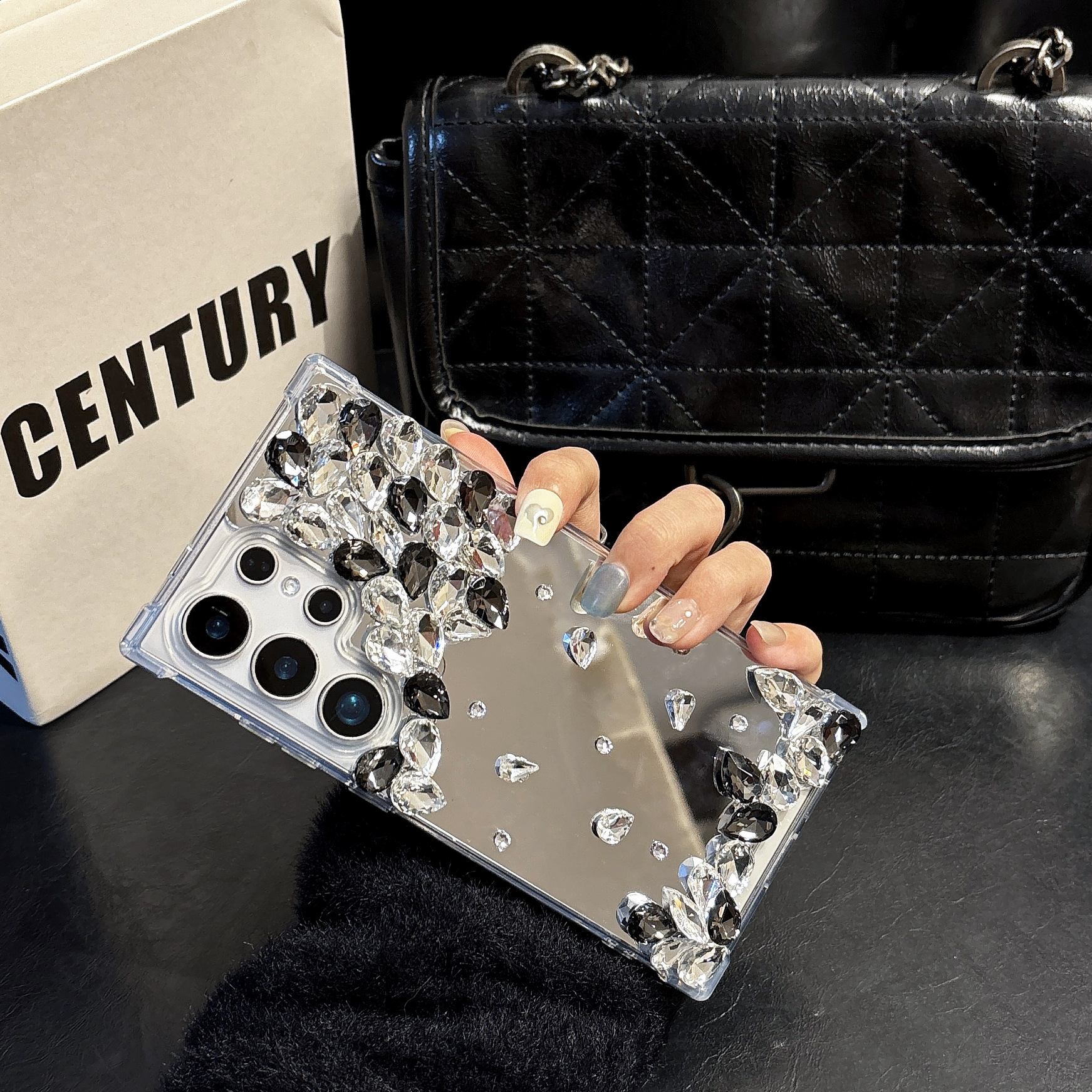 Proste, lustrzane, zdobione kryształkami etui odporne na upadki do telefonu Samsung Galaxy