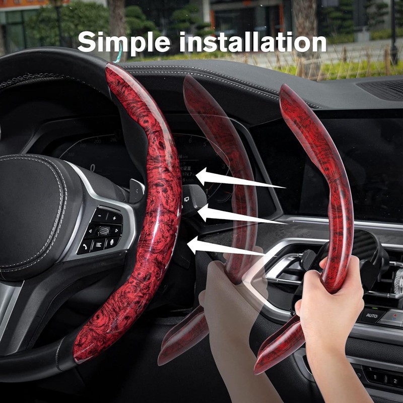 【3 sztuki】 Antypoślizgowa nakładka na kierownicę samochodu z drewna słojowanego