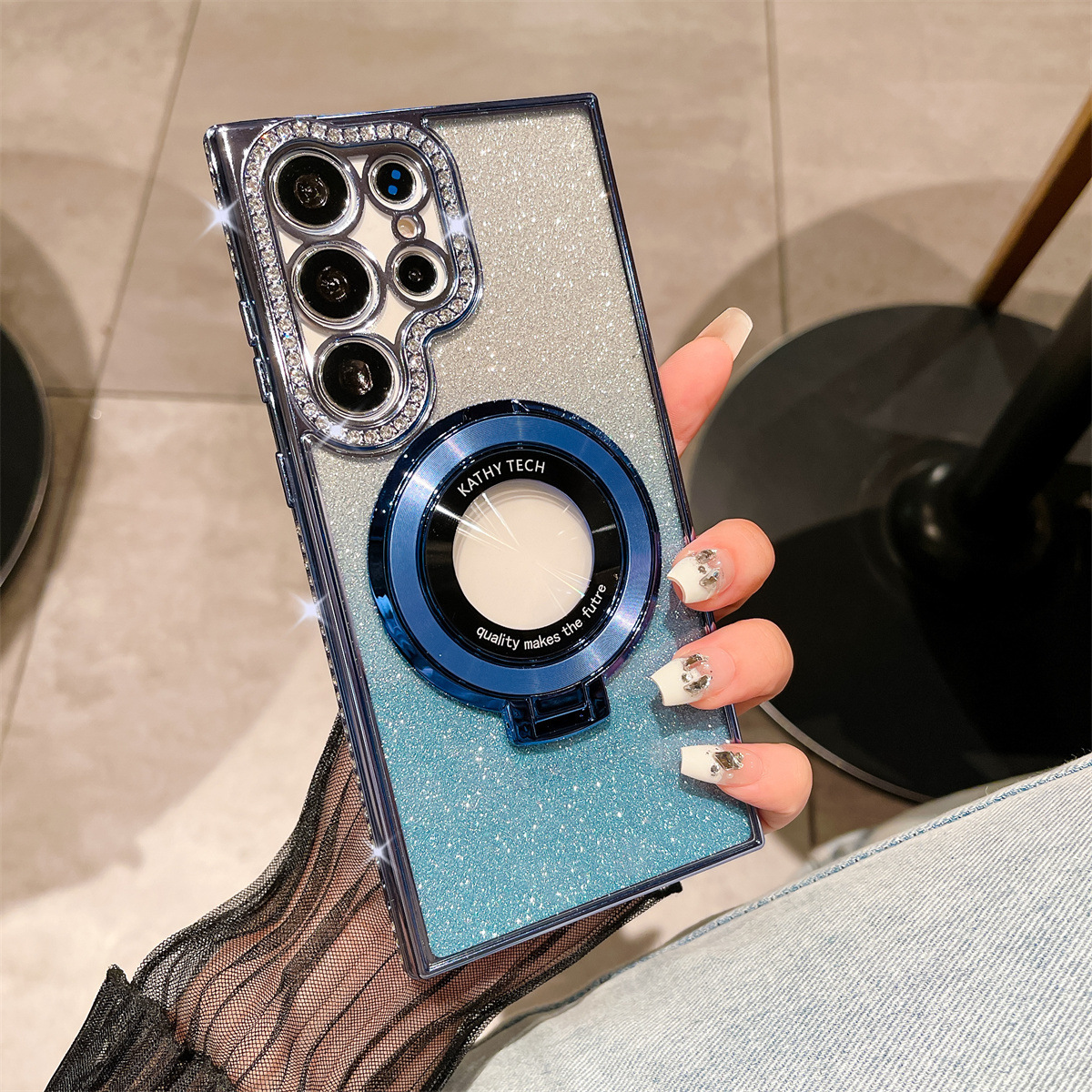 Etui na telefon komórkowy Samsung z galwanizowanym uchwytem magnetycznym z kryształkami górskimi