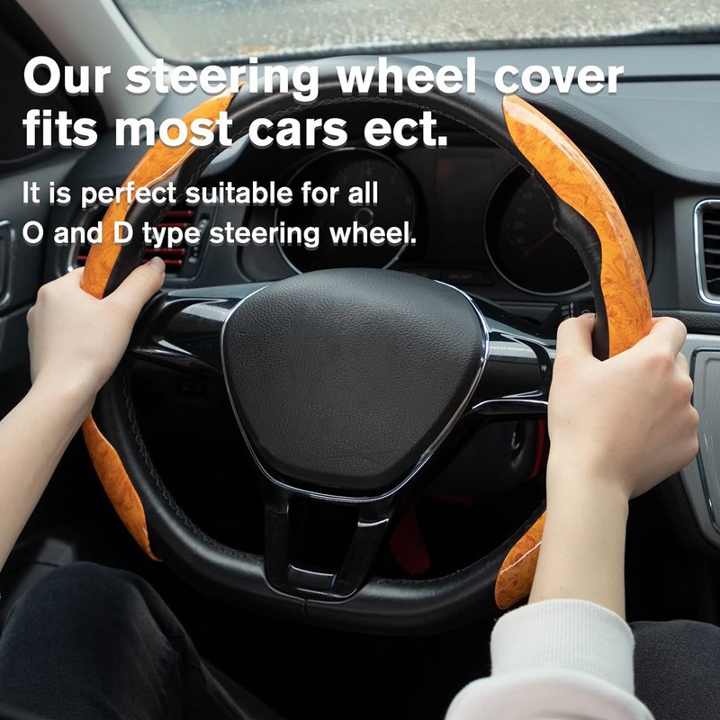 【3 sztuki】 Antypoślizgowa nakładka na kierownicę samochodu z drewna słojowanego