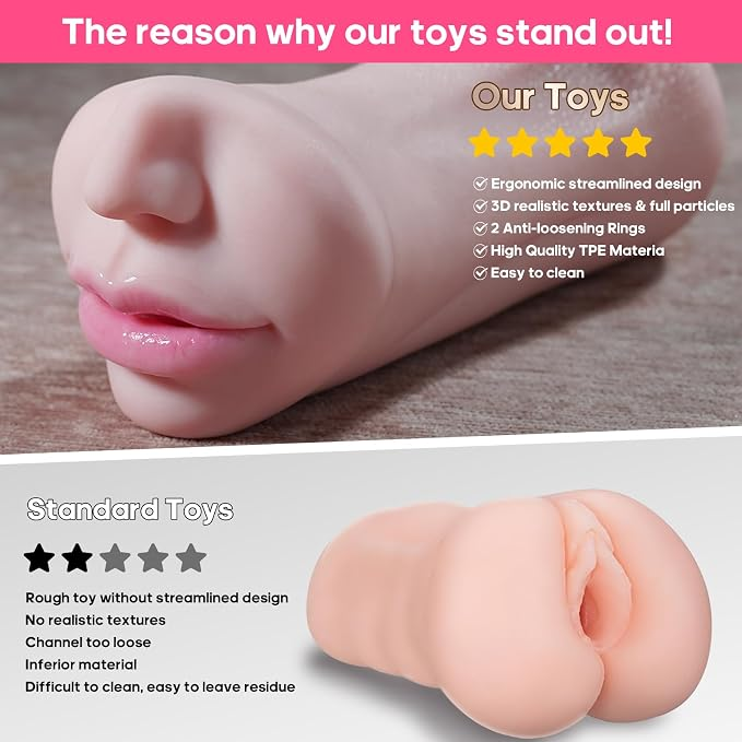 3 w 1 kieszonkowy masturbator męski z realistyczną twarzą, seks zabawka dla mężczyzn z teksturą 3D, realistyczną pochwą, ciasnym odbytem i seksownymi ustami, seks lalka 1,4 funta, męska zabawka seksualna do masturbacji