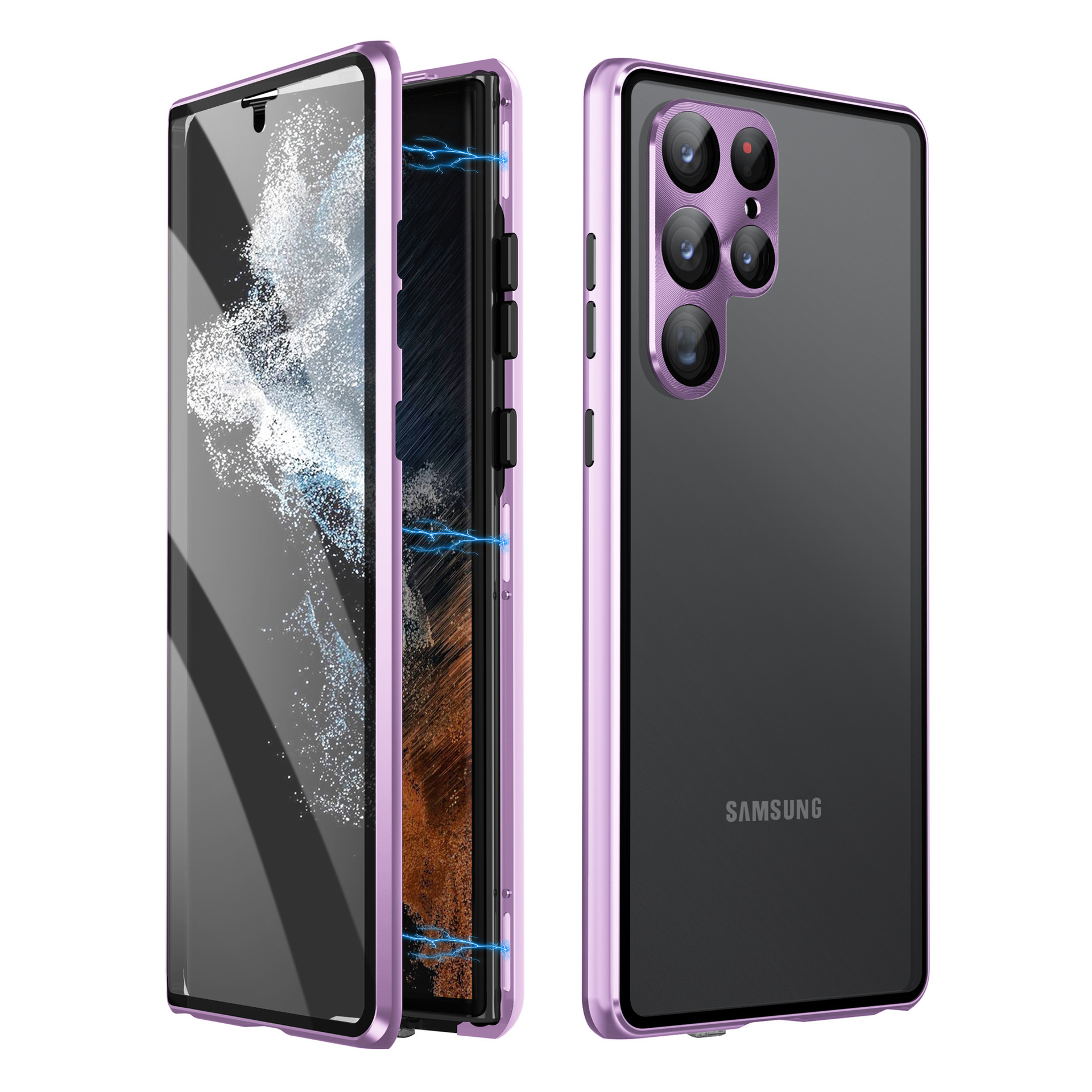 Liga de metal magnética 360 ° tela surround completa HD proteção de vidro anti peeping Caso para Samsung