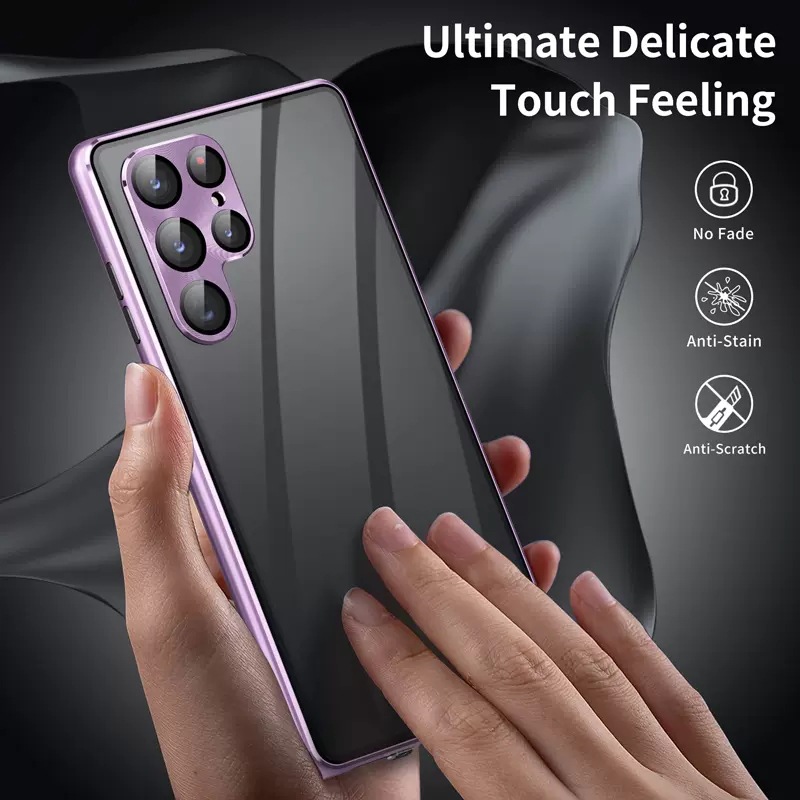 Liga de metal magnética 360 ° tela surround completa HD proteção de vidro anti peeping Caso para Samsung