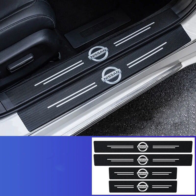🔥Vendas imperdíveis🔥Logotipo exclusivo🔥Tiras de soleira de porta de couro de fibra de carbono para carro (4 unidades)