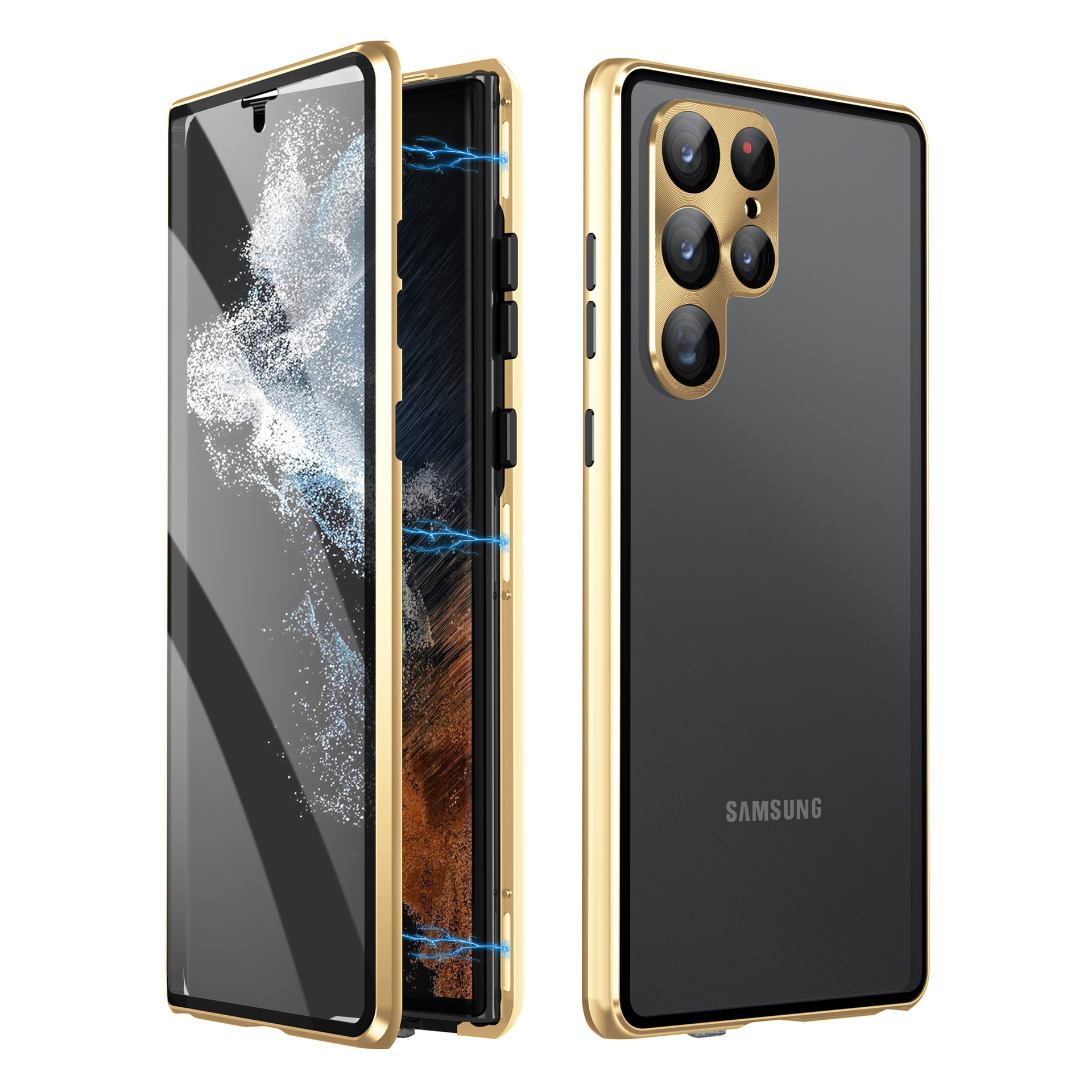 Liga de metal magnética 360 ° tela surround completa HD proteção de vidro anti peeping Caso para Samsung