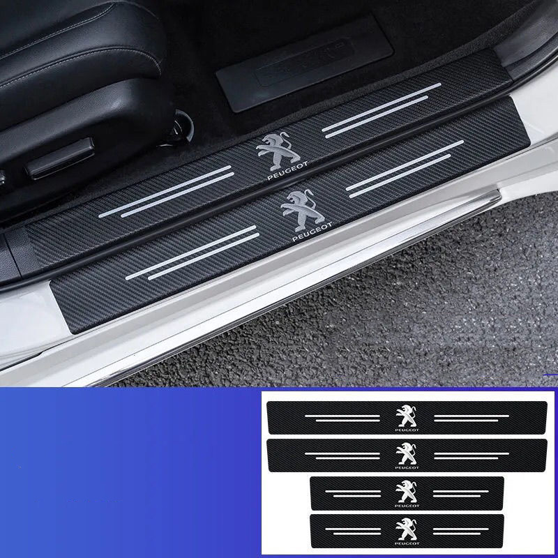 🔥Vendas imperdíveis🔥Logotipo exclusivo🔥Tiras de soleira de porta de couro de fibra de carbono para carro (4 unidades)