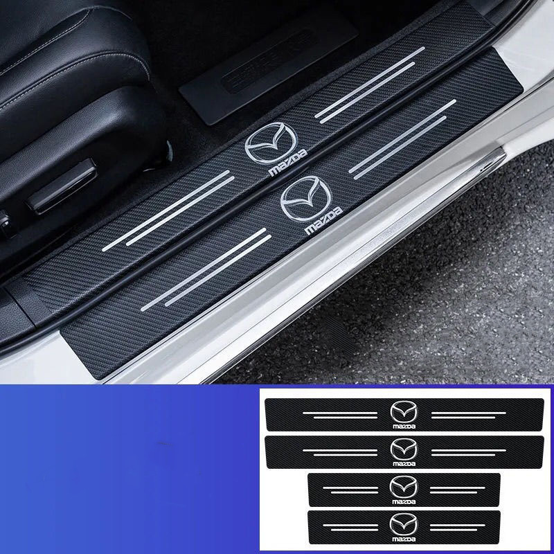 🔥Vendas imperdíveis🔥Logotipo exclusivo🔥Tiras de soleira de porta de couro de fibra de carbono para carro (4 unidades)
