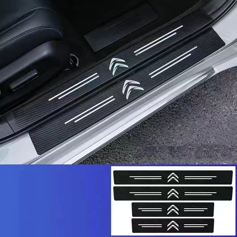 🔥Vendas imperdíveis🔥Logotipo exclusivo🔥Tiras de soleira de porta de couro de fibra de carbono para carro (4 unidades)
