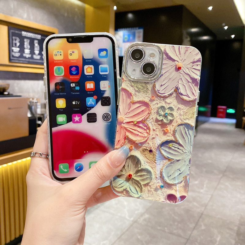Capa de telefone série iPhone com pintura a óleo e flor