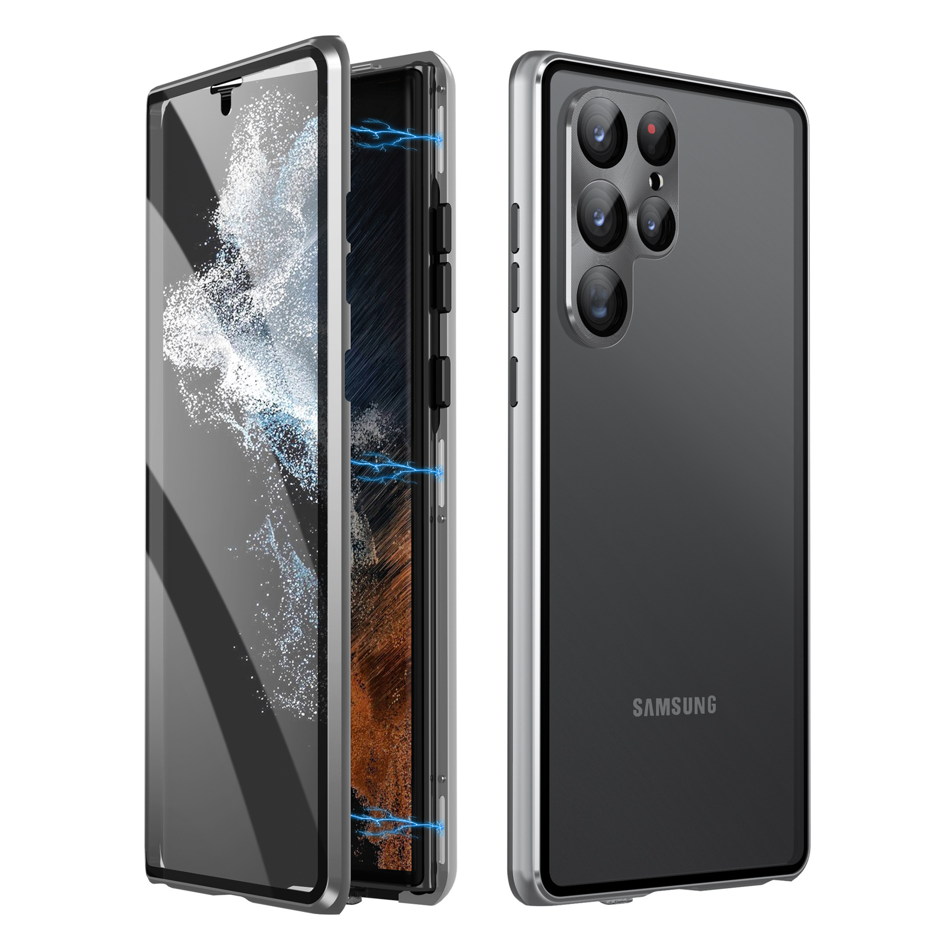 Liga de metal magnética 360 ° tela surround completa HD proteção de vidro anti peeping Caso para Samsung