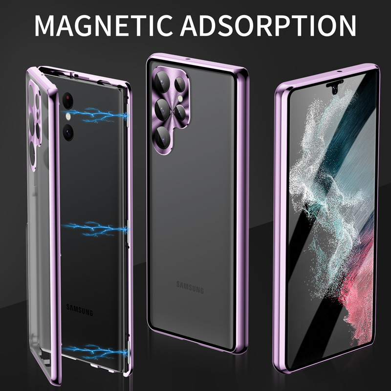 Liga de metal magnética 360 ° tela surround completa HD proteção de vidro anti peeping Caso para Samsung