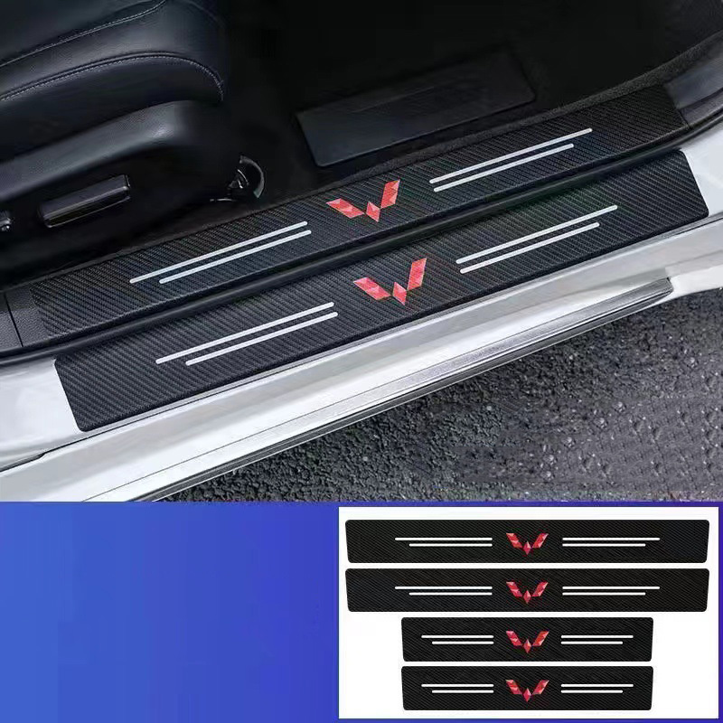 🔥Vendas imperdíveis🔥Logotipo exclusivo🔥Tiras de soleira de porta de couro de fibra de carbono para carro (4 unidades)