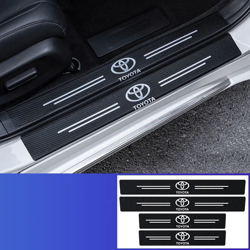 🔥Vendas imperdíveis🔥Logotipo exclusivo🔥Tiras de soleira de porta de couro de fibra de carbono para carro (4 unidades)