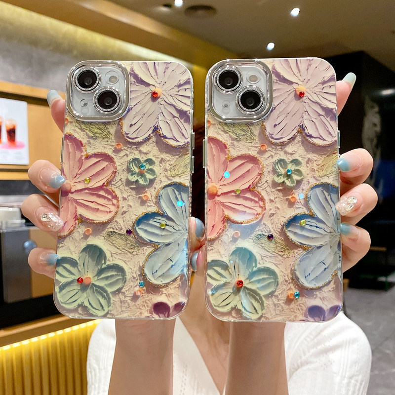 Capa de telefone série iPhone com pintura a óleo e flor