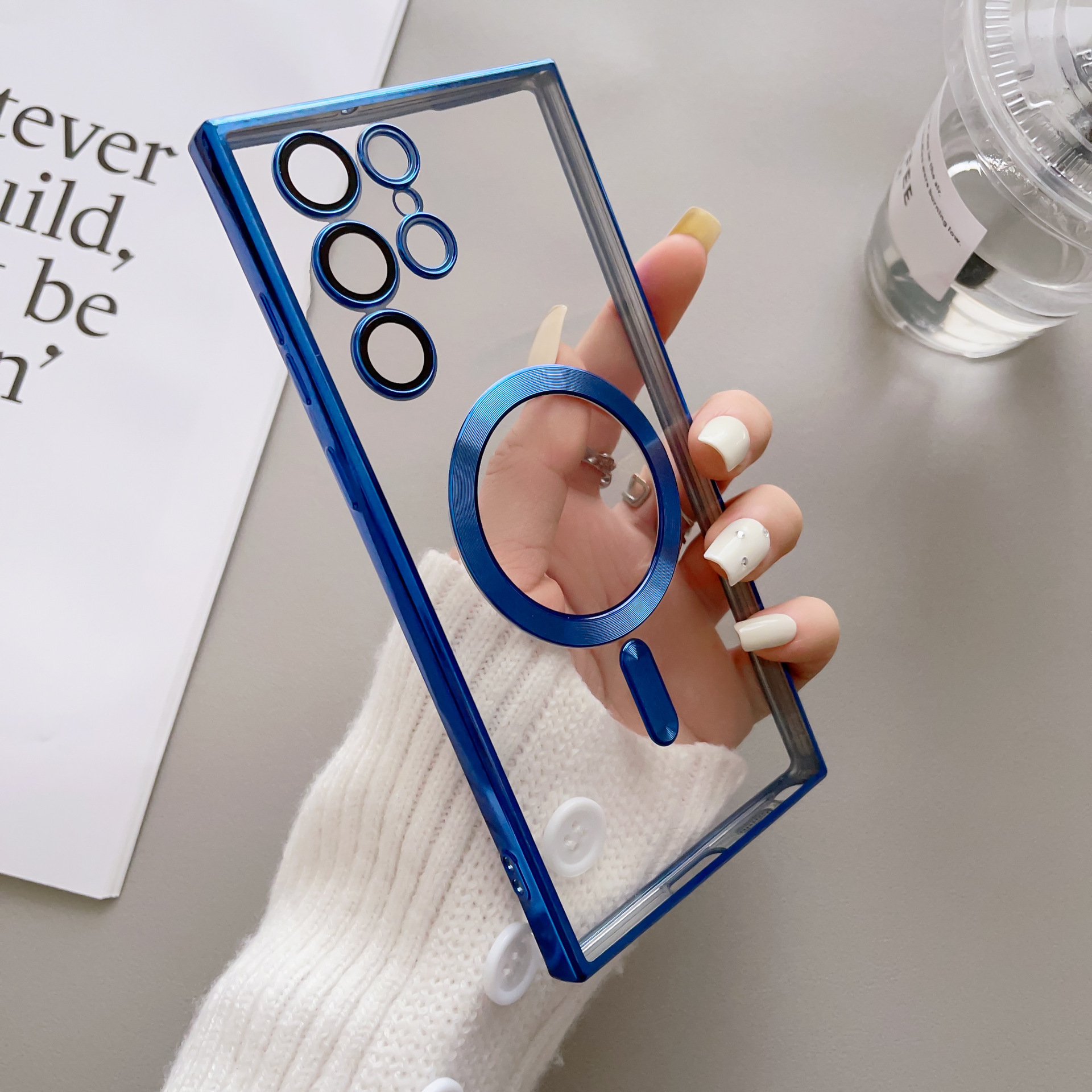 Adequado para Samsung S23, S22, S21 capa de telefone móvel transparente magnética com tudo incluído