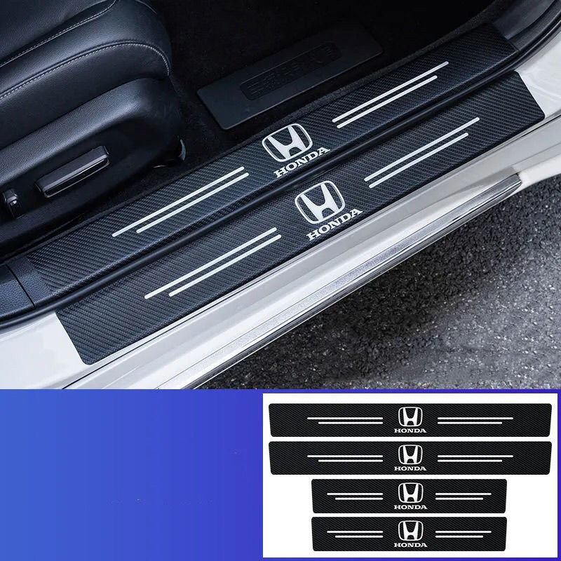 🔥Vendas imperdíveis🔥Logotipo exclusivo🔥Tiras de soleira de porta de couro de fibra de carbono para carro (4 unidades)