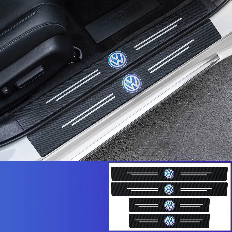 🔥Vendas imperdíveis🔥Logotipo exclusivo🔥Tiras de soleira de porta de couro de fibra de carbono para carro (4 unidades)