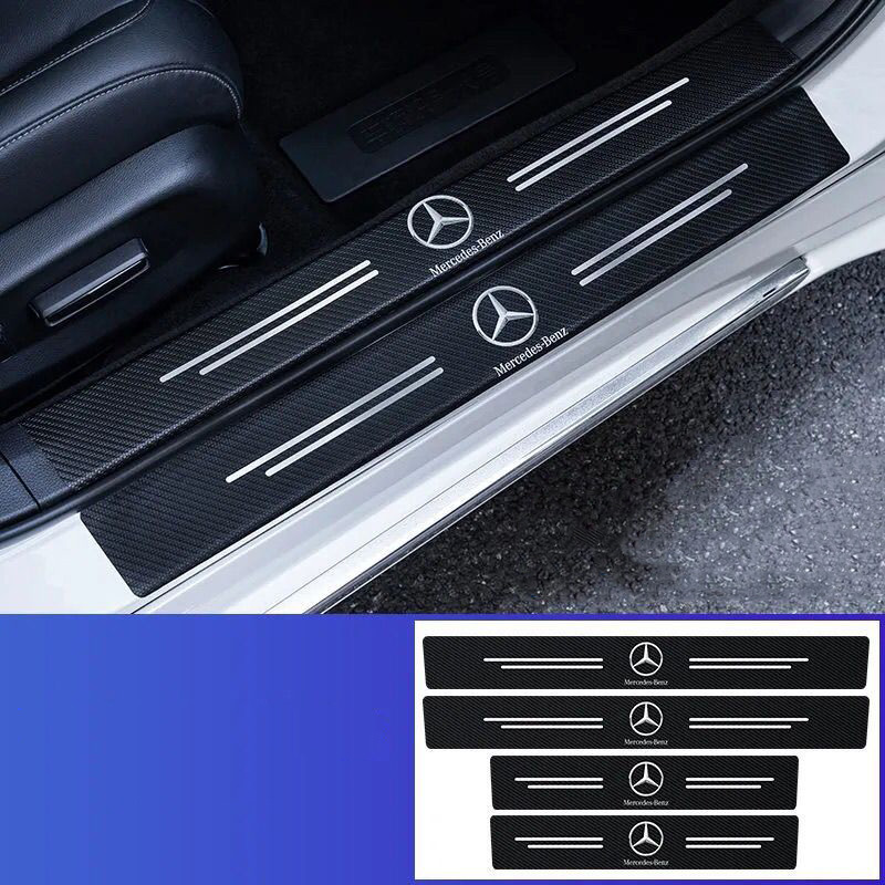 🔥Vendas imperdíveis🔥Logotipo exclusivo🔥Tiras de soleira de porta de couro de fibra de carbono para carro (4 unidades)