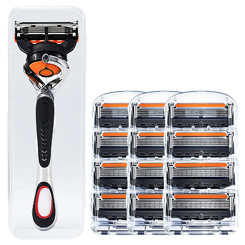 Conjunto de reposição de lâminas de barbear masculinas + suporte grátis - Lâminas de aço inoxidável ultraafiadas para um barbear suave