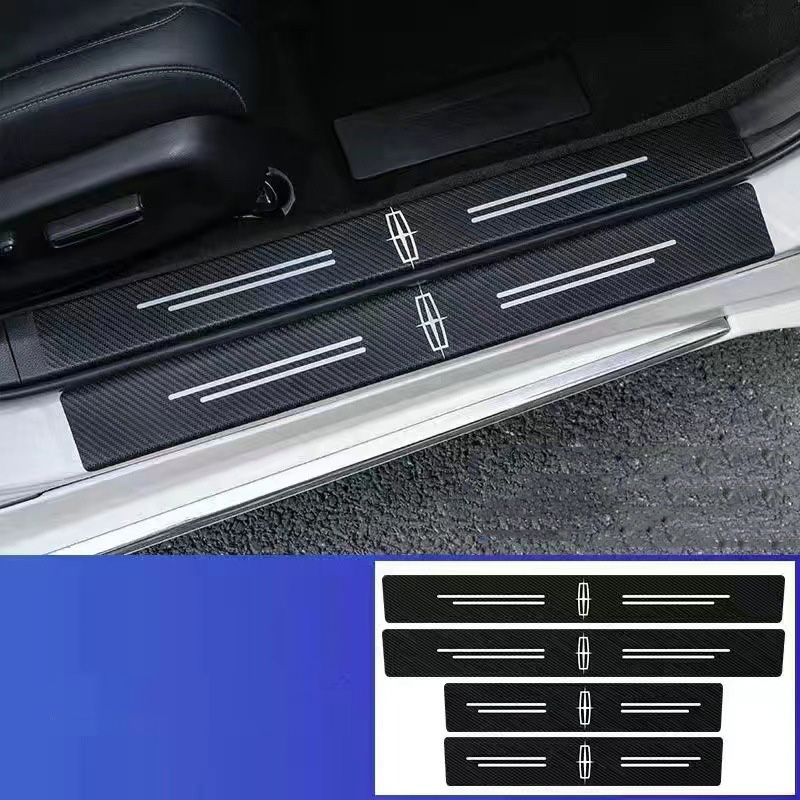🔥Vendas imperdíveis🔥Logotipo exclusivo🔥Tiras de soleira de porta de couro de fibra de carbono para carro (4 unidades)