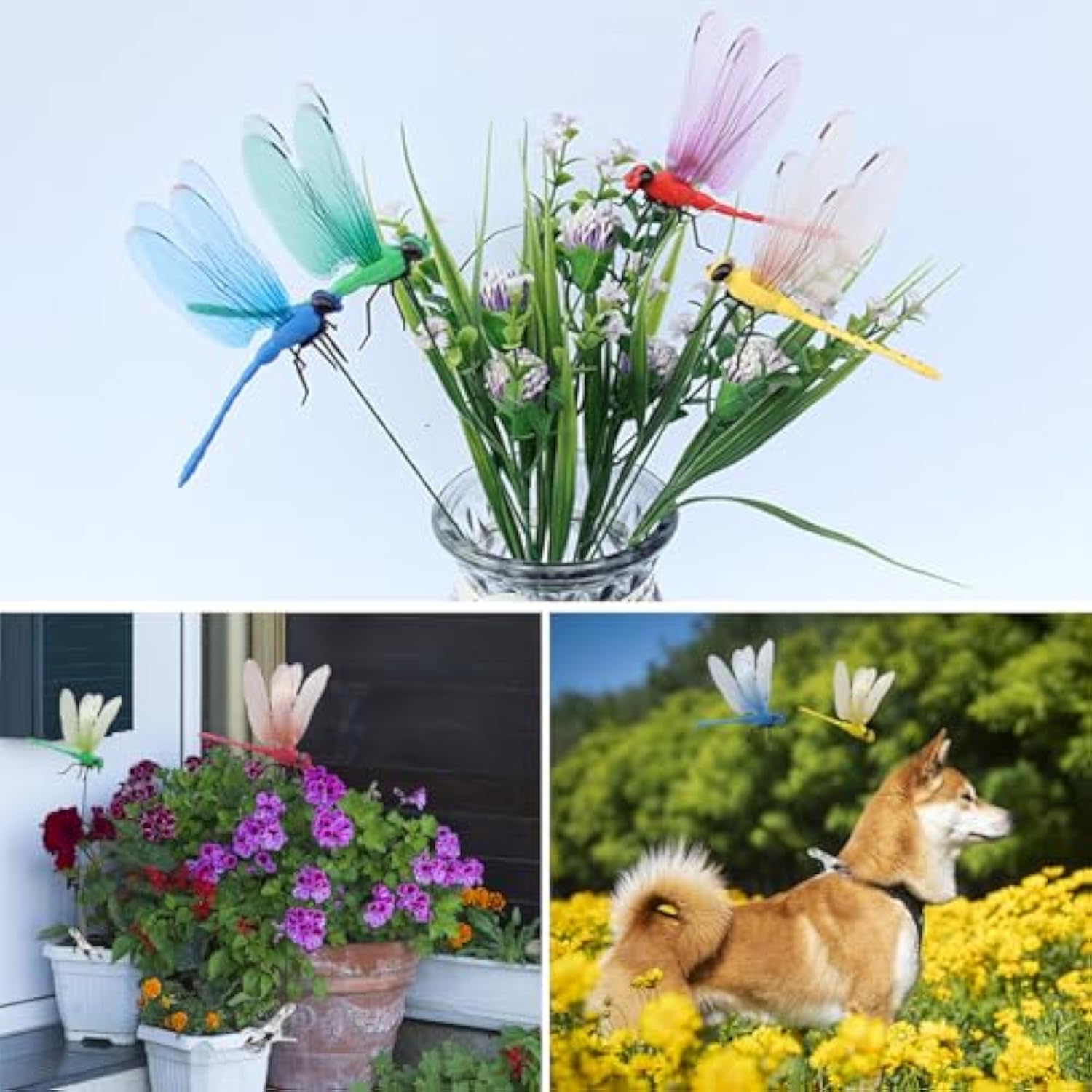 4-piece dragonfly clip garden decoration