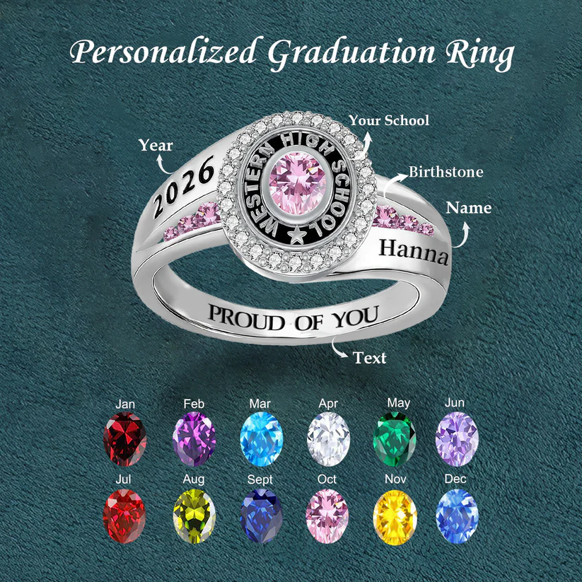 Custom Engraved Birthstone Sterling Silver Graduation Ring Gifts for Graduates