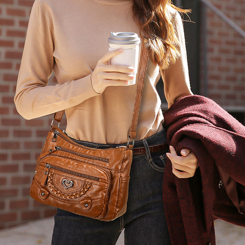 Women's Soft PU Crossbody Bag – Multiple Pockets for Perfect Organization