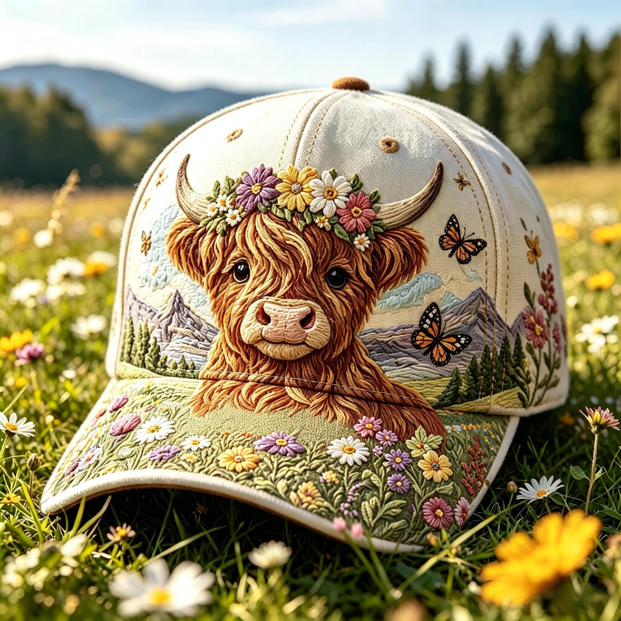 💐🦋Personalzied Floral Highland Cow Cap