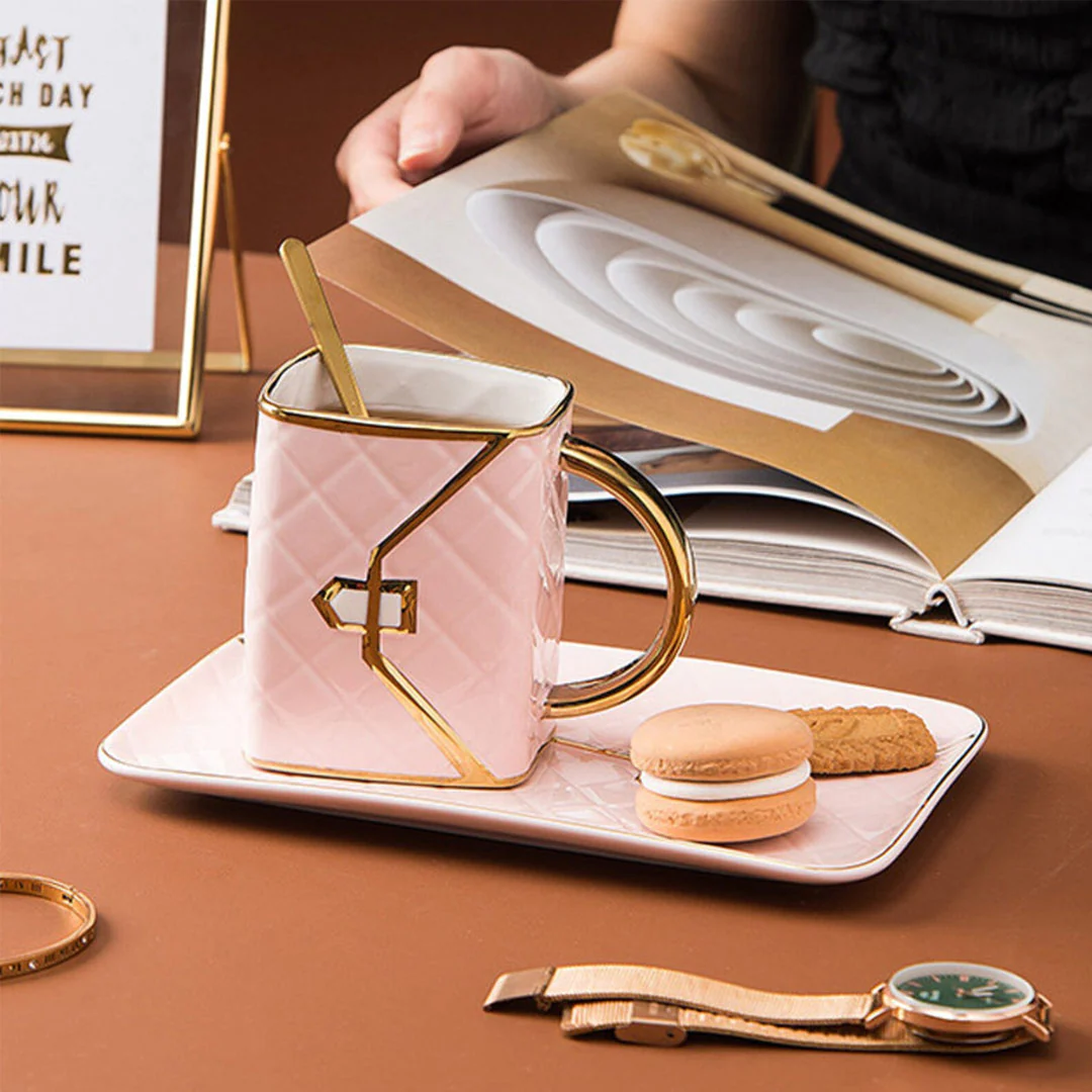 Handbag-Shaped Creative Mug With Saucer & Spoon-Grand Kitchen