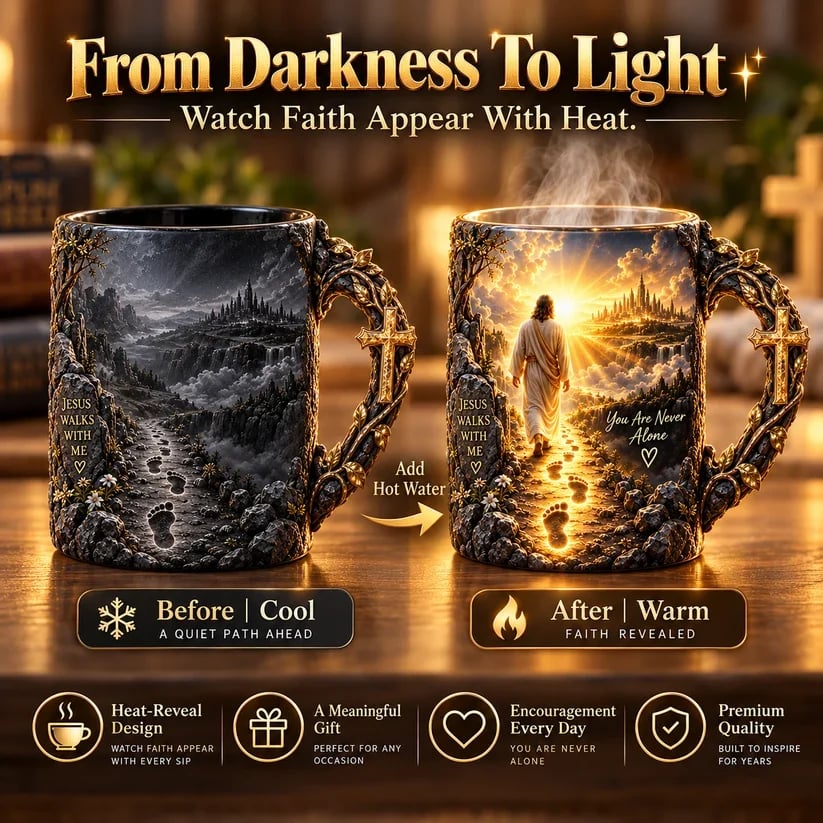 🔥 Last Day 50% OFF - ✝️🙏 Jesus Walks With Me – Heat-Reveal Faith Mug | You Are Never Alone