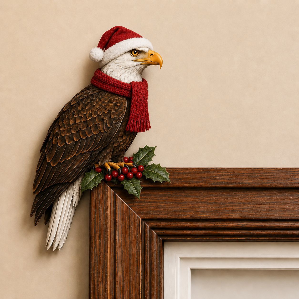 Christmas Bird Wooden Door Topper – Santa Hat & Scarf Bird Corner Decor